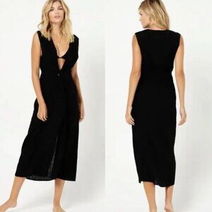 l*space Black Sleeveless V-Neck Swim Coverup Maxi